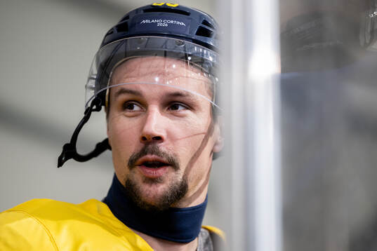 Erik Karlsson of Sweden at an ice hockey practice session