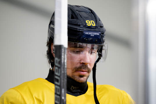 Marcus Johansson of Sweden at an ice hockey practice session