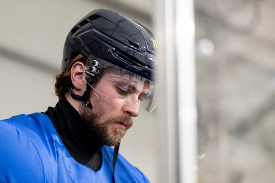 Adrian Kempe of Sweden at an ice hockey practice session