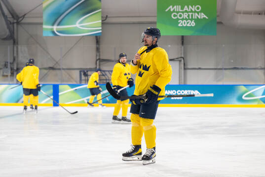 Erik Karlsson of Sweden at an ice hockey practice session