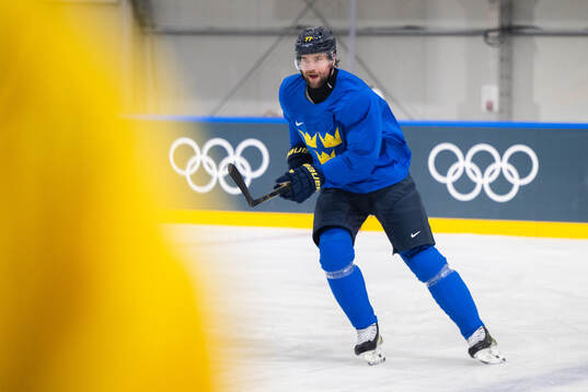 Victor Hedman of Sweden at an ice hockey practice session