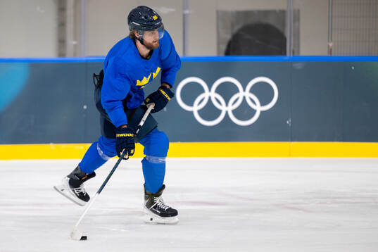William Nylander of Sweden at an ice hockey practice session