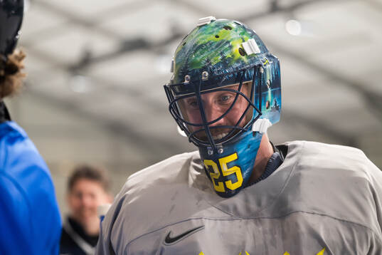 Goalkeeper Jacob Markstrom of Sweden at an ice hockey