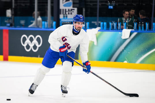 Dylan Larkin of USA at an ice hockey practice session