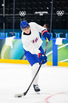 Tage Thompson of USA at an ice hockey practice session