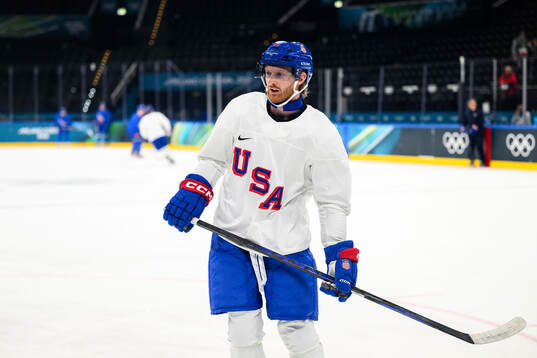 Kyle Connor of USA at an ice hockey practice session