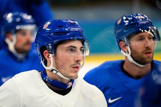 Zack Werenski of USA at an ice hockey practice session