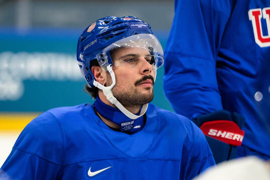 Auston Matthews of USA at an ice hockey practice session