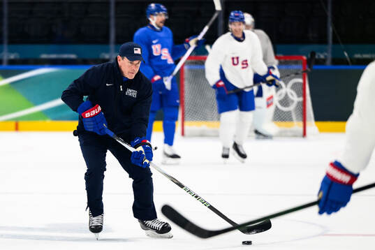 Head coach Mike Sullivan of USA at an ice hockey practice