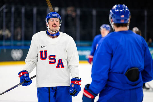 JT Miller of USA at an ice hockey practice session