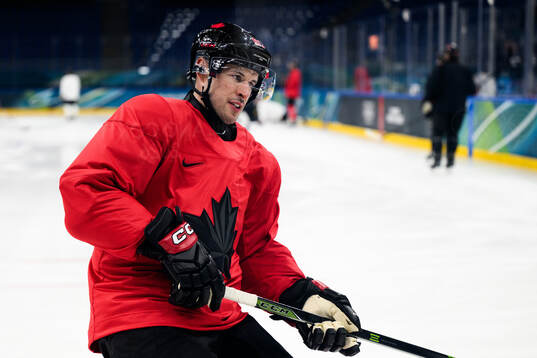 Sidney Crosby of Canada at an ice hockey practice session