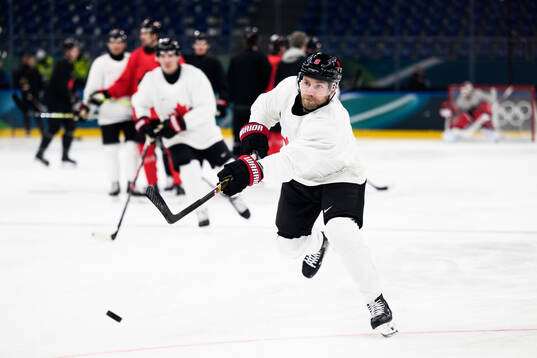 Sam Bennett of Canada at an ice hockey practice session