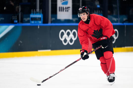 Mitch Marner of Canada at an ice hockey practice session
