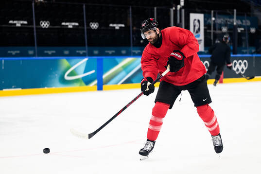 Tom Wilson of Canada at an ice hockey practice session