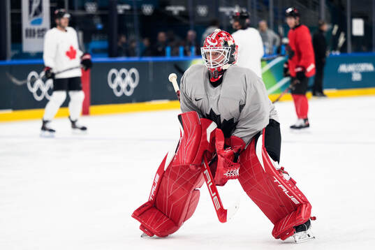 Goaltender Jordan Binnington of Canada at an ice hockey