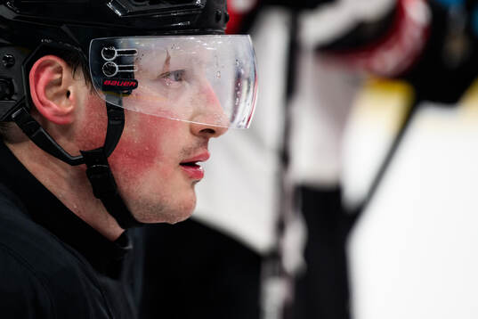 Cale Makar of Canada at an ice hockey practice session