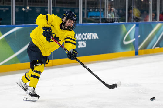 Hilda Svensson of Sweden in the women's ice hockey game