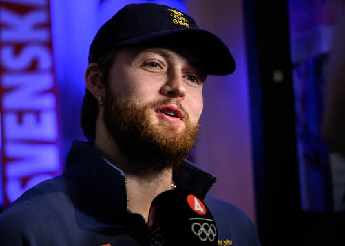 William Nylander is interviewed at a press conference with