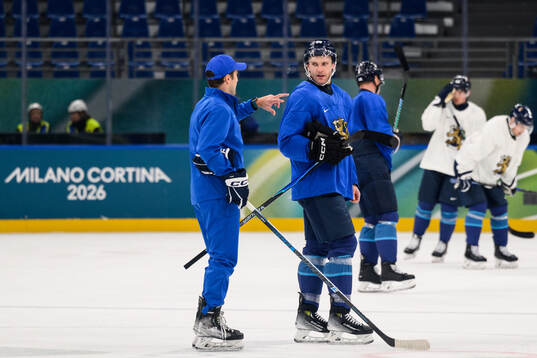 Mikko Rantanen of Finland at an ice hockey practice session