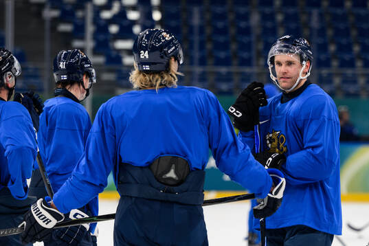 Mikko Rantanen of Finland at an ice hockey practice session