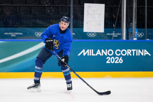 Mikko Rantanen of Finland at an ice hockey practice session