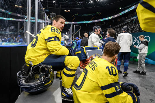 Erik Karlsson of Sweden at an ice hockey practice session