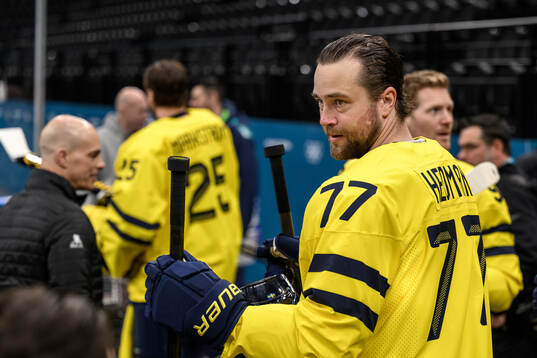 Victor Hedman of Sweden at an ice hockey practice session
