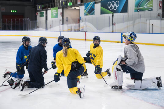 Felizia Wikner Zienkiewicz and goaltender Tindra Holm of