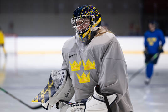 Goaltender Ebba Svensson Träff of Sweden at a ice hockey