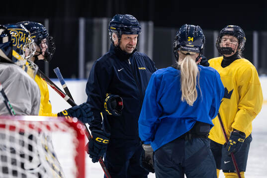 Assistant coach Stefan Ladhe of Sweden at a ice hockey