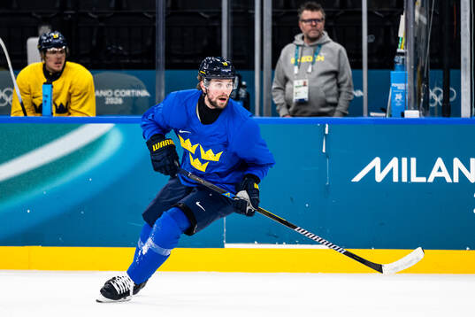 Adrian Kempe of Sweden at an ice hockey practice session