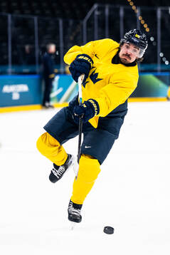 Marcus Johansson of Sweden at an ice hockey practice session