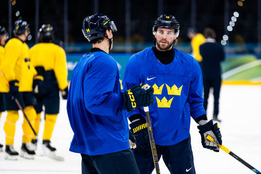 Adrian Kempe of Sweden at an ice hockey practice session