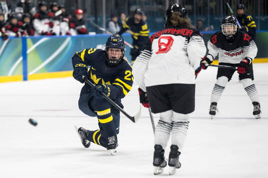 Thea Johansson of Sweden in the women's ice hockey game