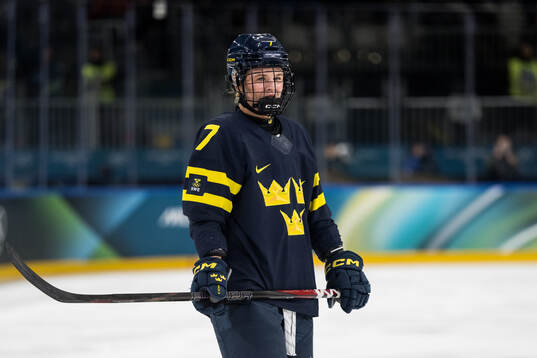 Mira Jungåker of Sweden in the women's ice hockey game