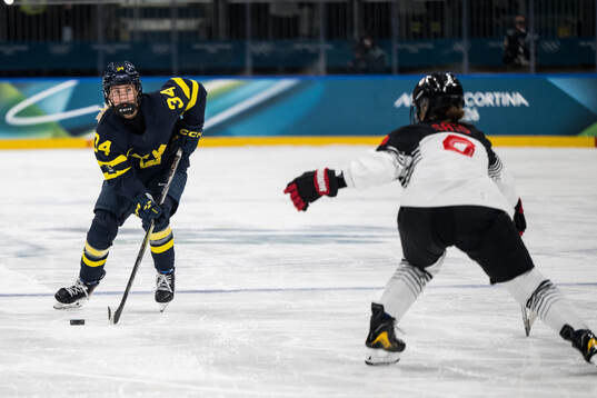 Mira Hallin of Sweden in the women's ice hockey game