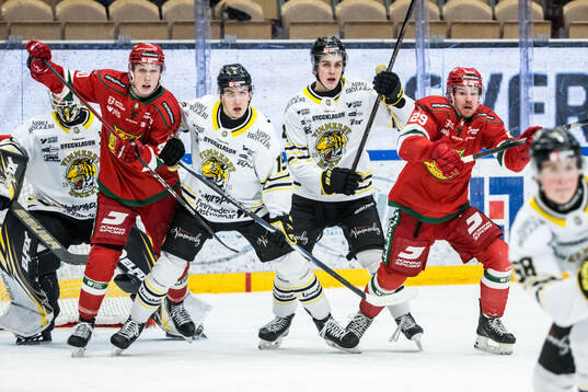 Moras Felix Johansson och Vimmerbys Oskar Lindgren och