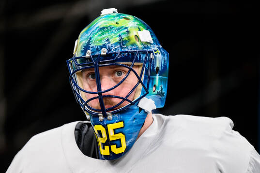 Goaltender Jacob Markström of Sweden at an ice hockey