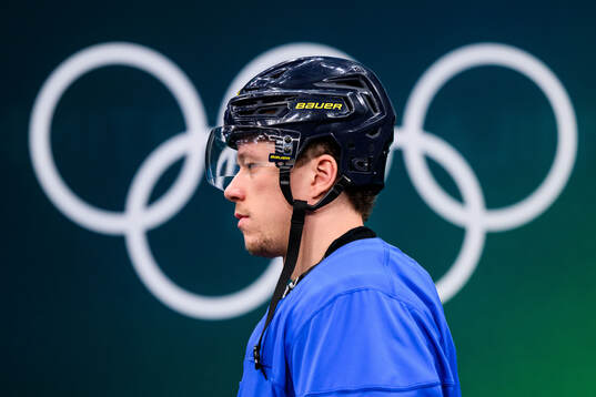 Lucas Raymond of Sweden at an ice hockey practice session