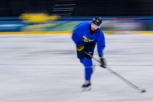 Adrian Kempe of Sweden at an ice hockey practice session