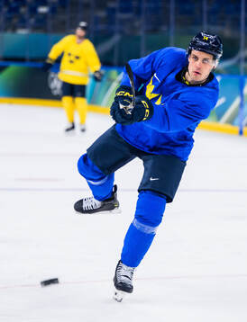 Joel Eriksson Ek of Sweden at an ice hockey practice session