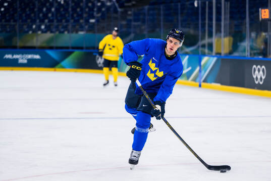 Joel Eriksson Ek of Sweden at an ice hockey practice session