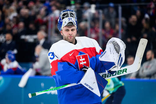 Samuel Hlavaj of Slovakia in the men's ice hockey game