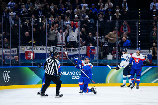Juraj Slafkovsky of Slovakia celebrates