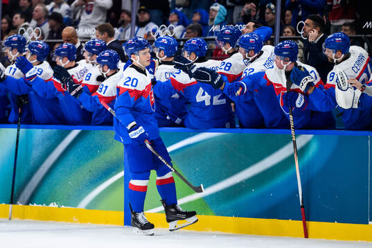 Juraj Slafkovsky of Slovakia celebrates