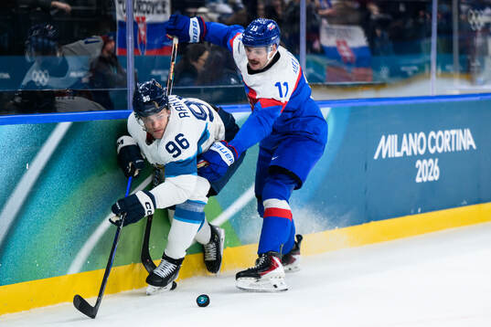 Mikko Rantanen of Finland and Milos Kelemen of Slovakia in