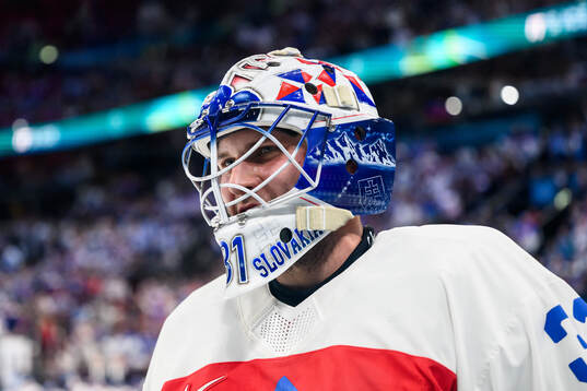 Samuel Hlavaj of Slovakia in the men's ice hockey game