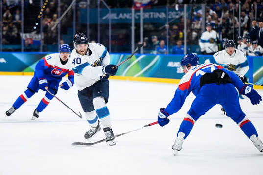 Joel Armia of Finland in the men's ice hockey game between