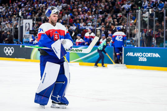 Samuel Hlavaj of Slovakia in the men's ice hockey game