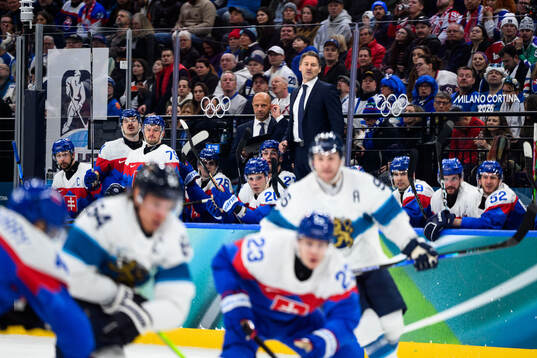Head coach Vladimir Orszagh of Slovakia in the men's ice